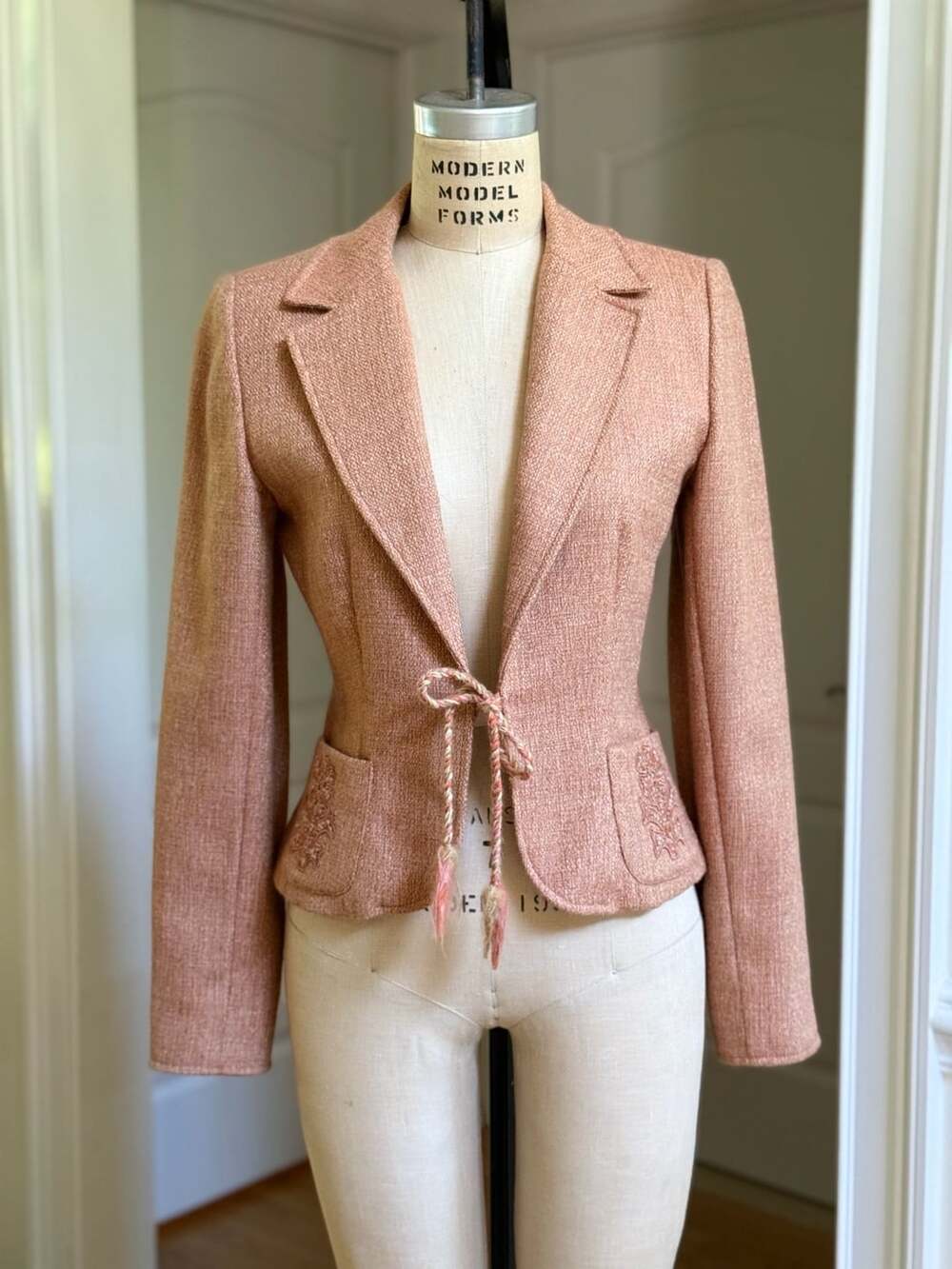 Kay Unger New York Peach Tweed Blazer Jacket Size 2